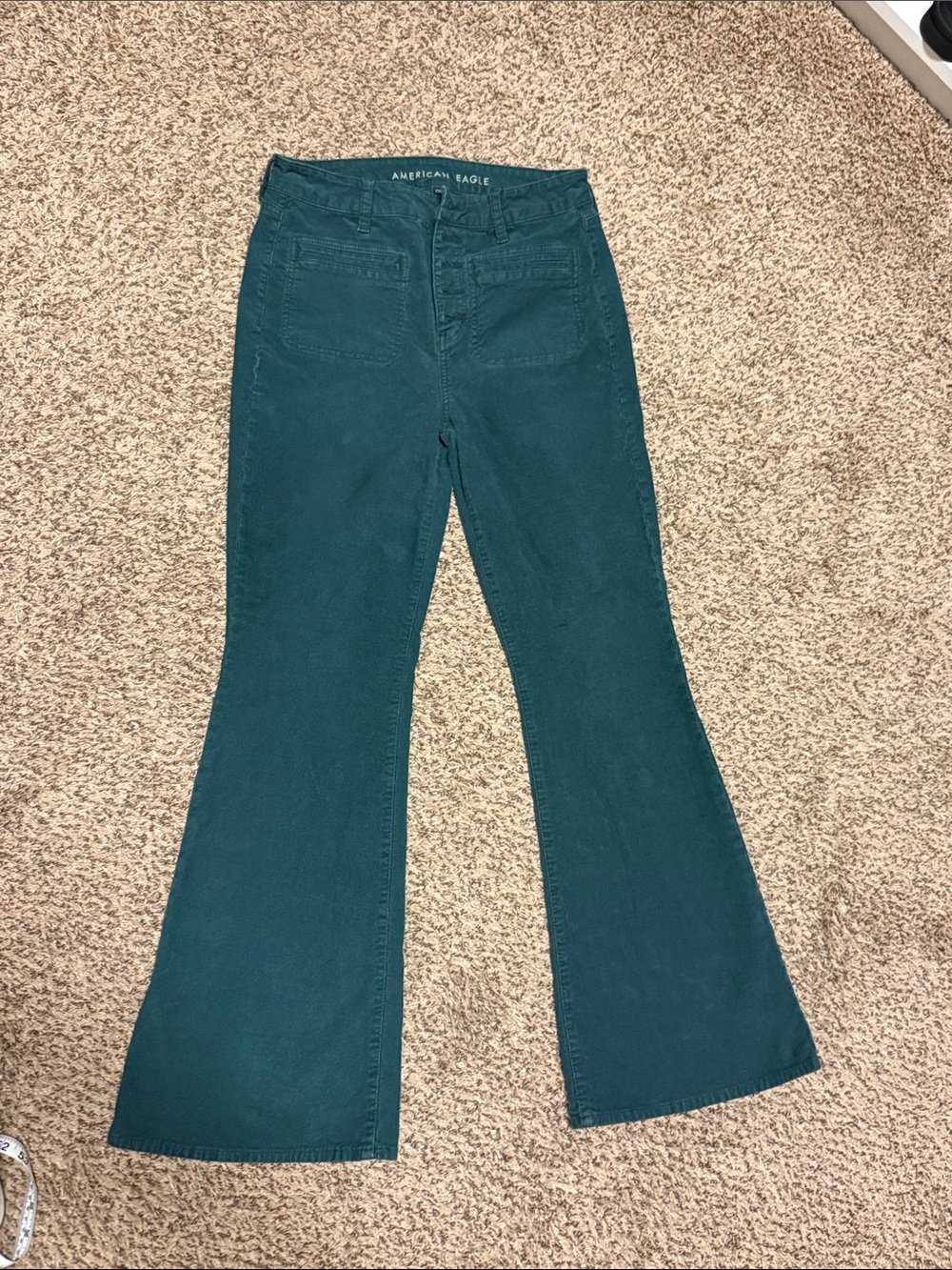 American Eagle size 10 button fly Teal Corduroy Flare Pants
